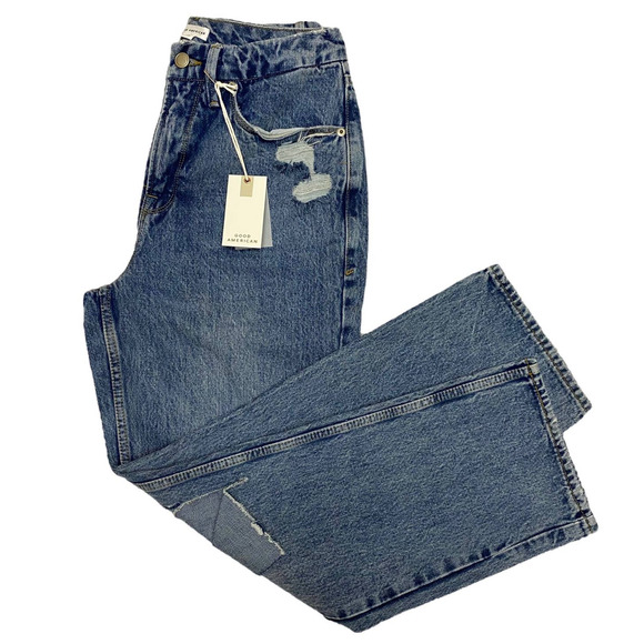 Good American Jeans Women's Size 28 Blue 90's Duster Straight Leg Distressed - Picture 2 of 15